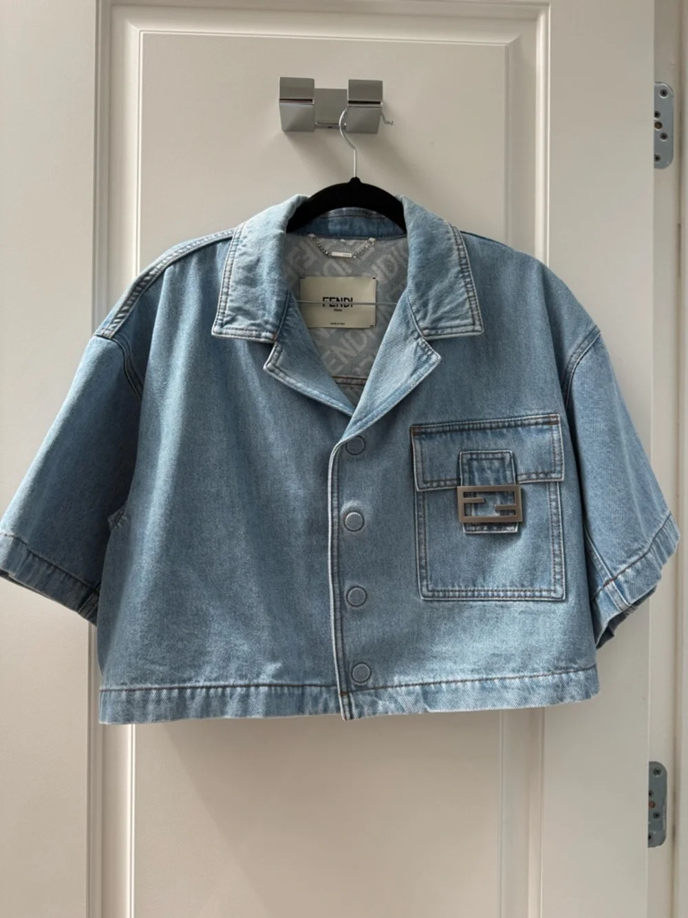 Fendi Light Blue Denim Cropped Shirt and High-Waist Shorts Set - Picture 5 of 6